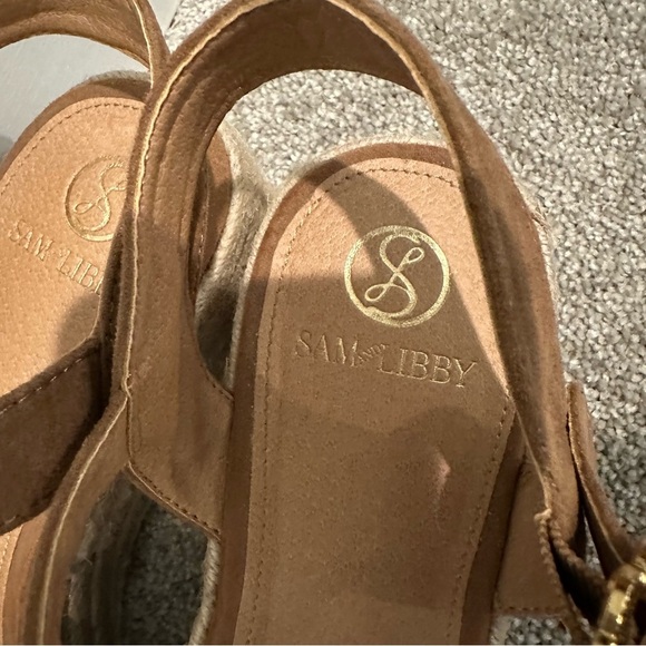 Sam & Libby Brown and Cream Wedge Sandals - Picture 2 of 6